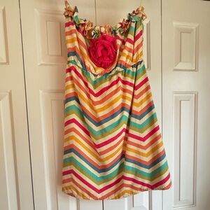 Judith March Colorful Chevron Dress with Ruffle Detail